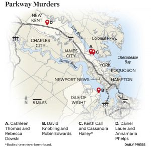 photo shows a map of where the Parkway Murders took place
